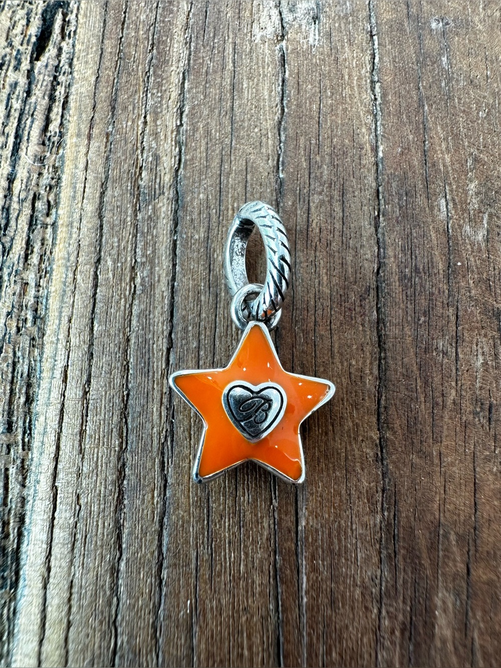 Sterling Silver Orange Star Charm with Heart Accent - Picture 1 of 5